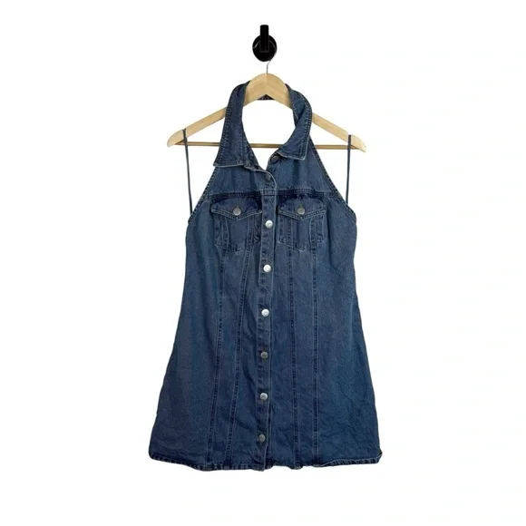Revolve House of Harlow 1960 Denim Halter Mini Dress in Blue Size L